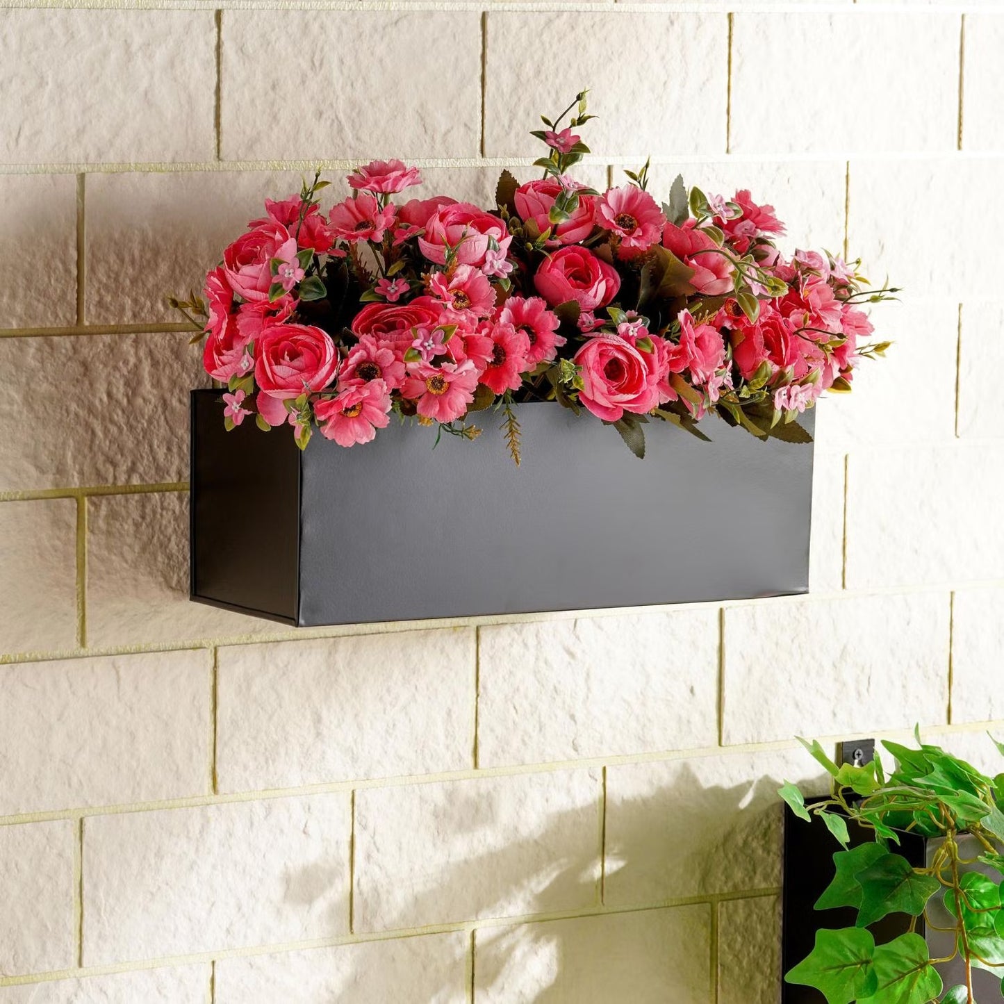 Black Metal Railing Planter with Wall Mounts