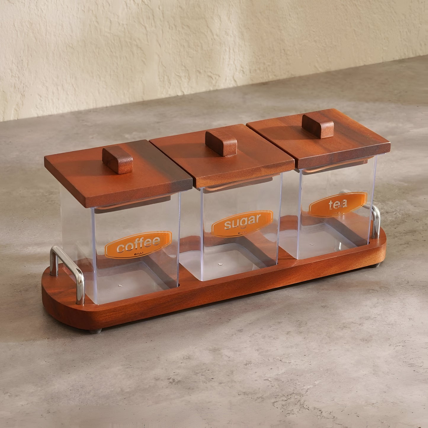 Arbor 3-Piece Canister Set Glass, Acacia Wood Stand