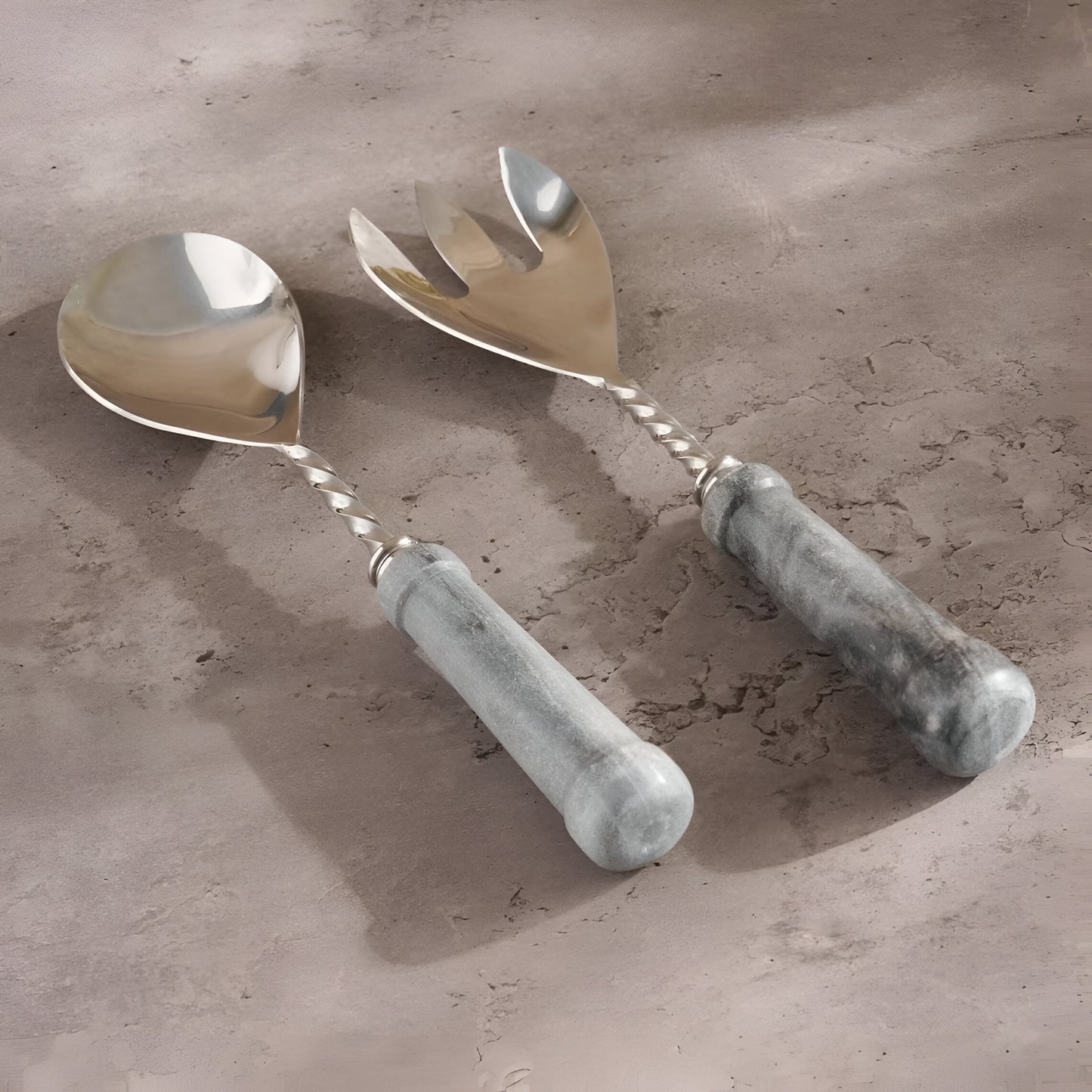 Lithos Marble Salad Serving Set Gray, Stainless Steel