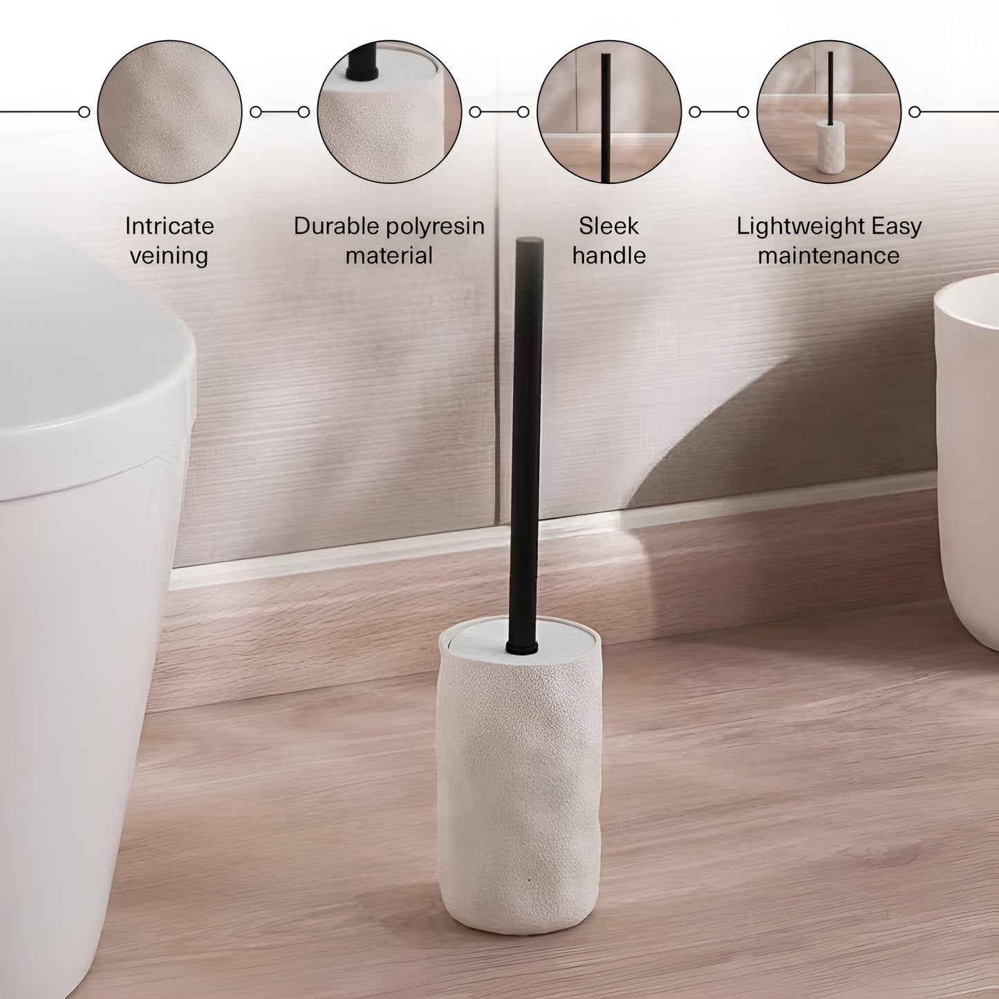 Ridge Cream Toilet Brush with Holder Textured, Durable