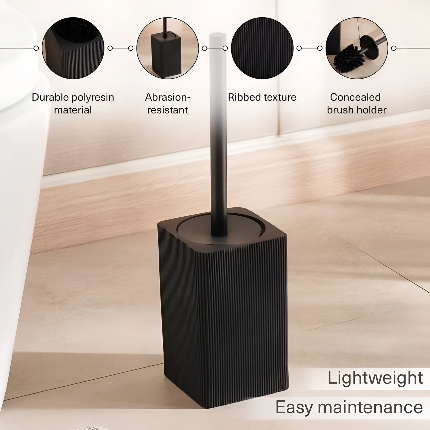 Apex Black Toilet Brush with Holder Polyresin, Matte Finish