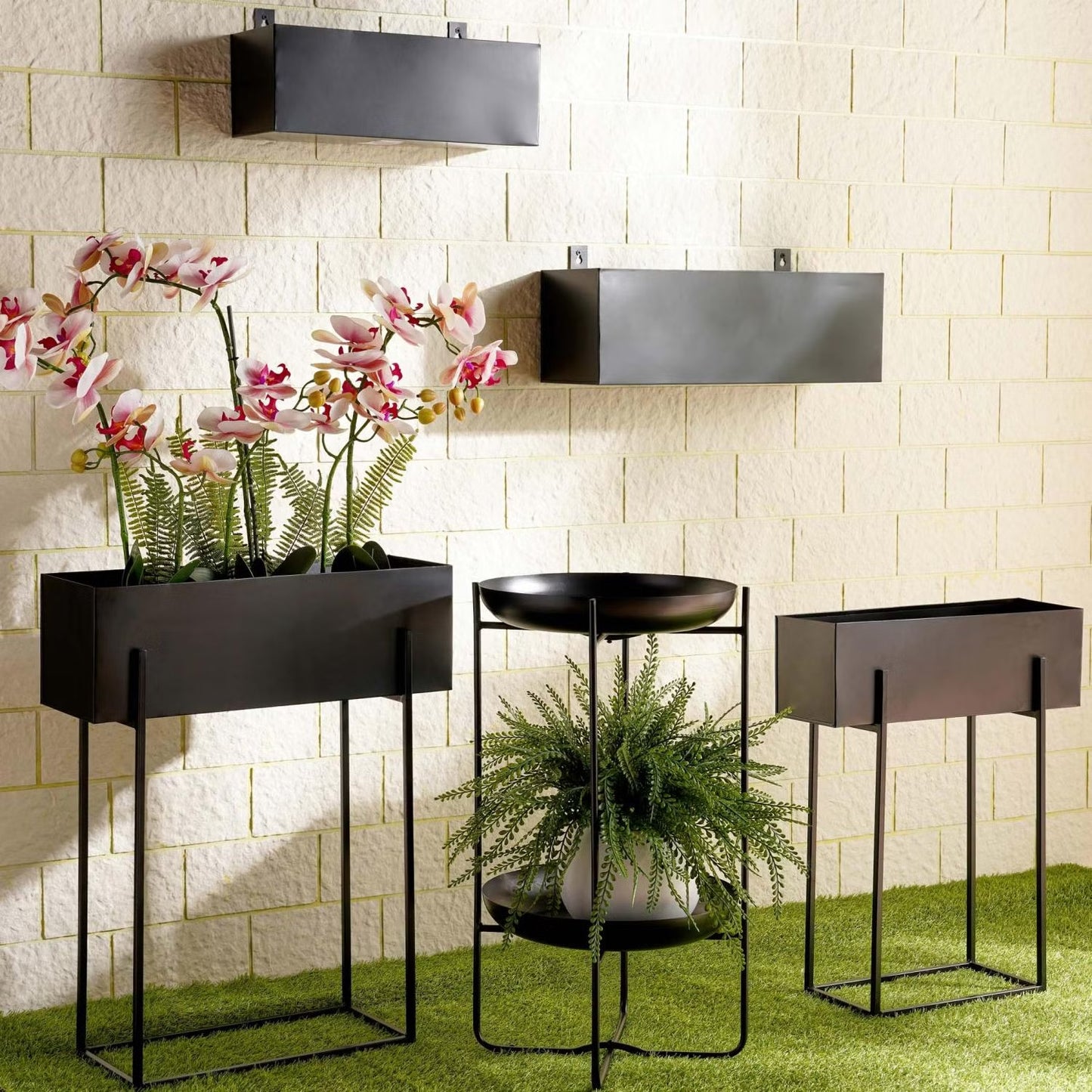 Black Metal Railing Planter with Wall Mounts
