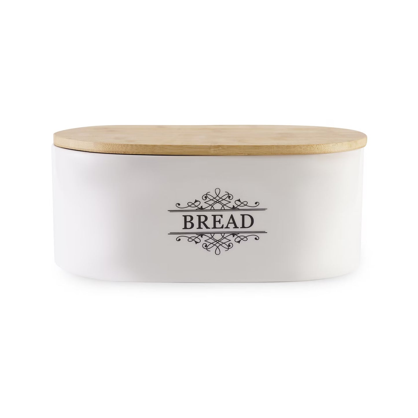 White Ceramic Bread Storage with Wooden Lid