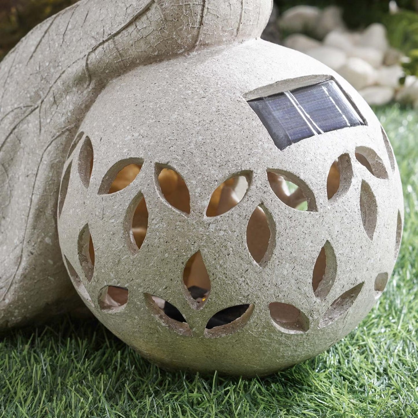 Resin Sitting Garden Lady Figurine with LED Light, Light Grey