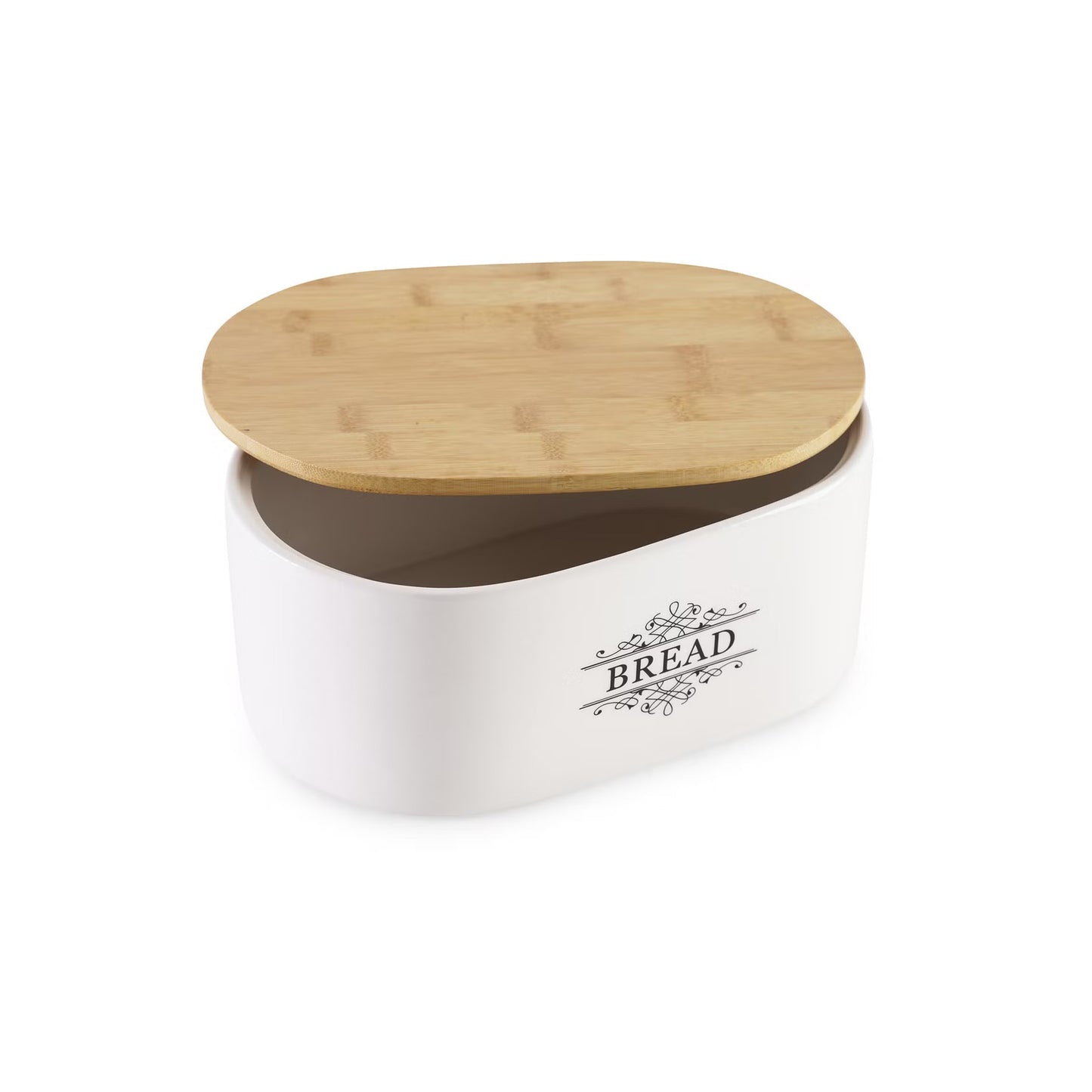 White Ceramic Bread Storage with Wooden Lid