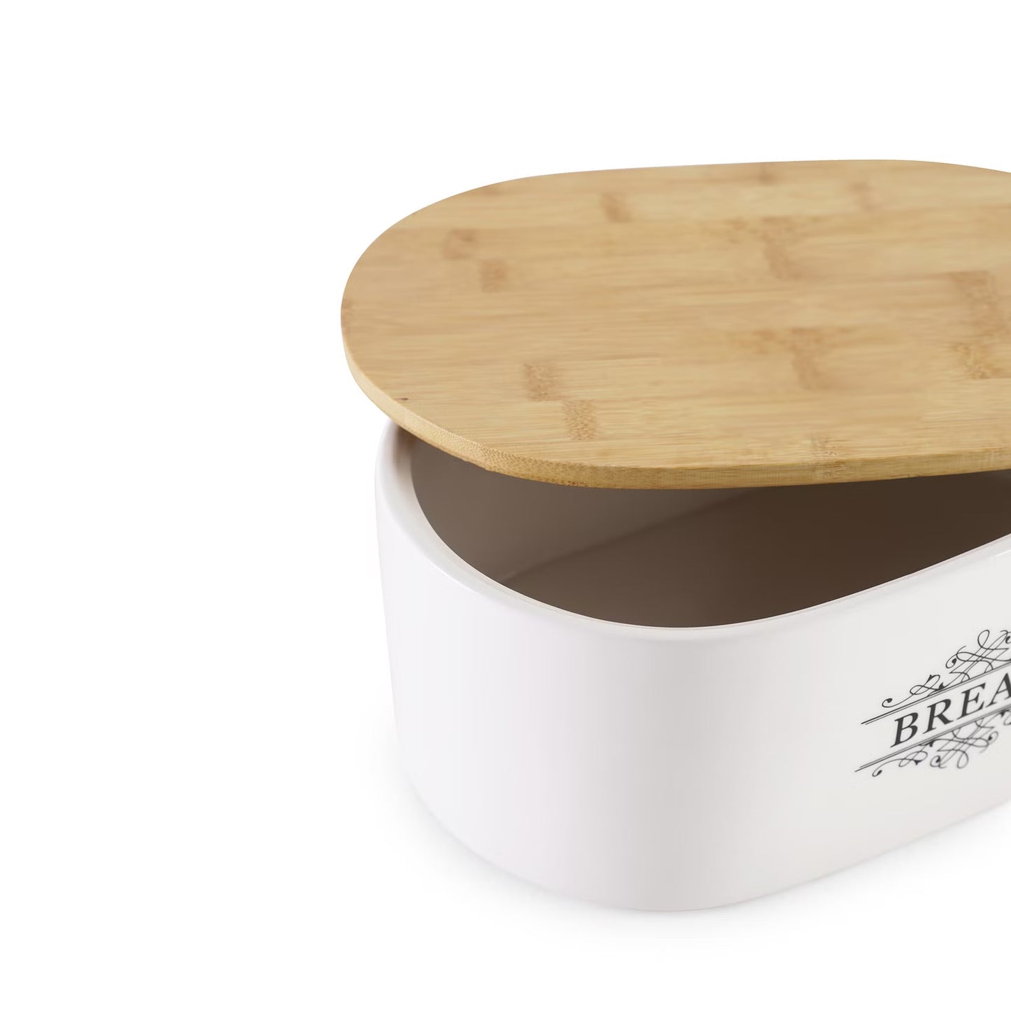 White Ceramic Bread Storage with Wooden Lid