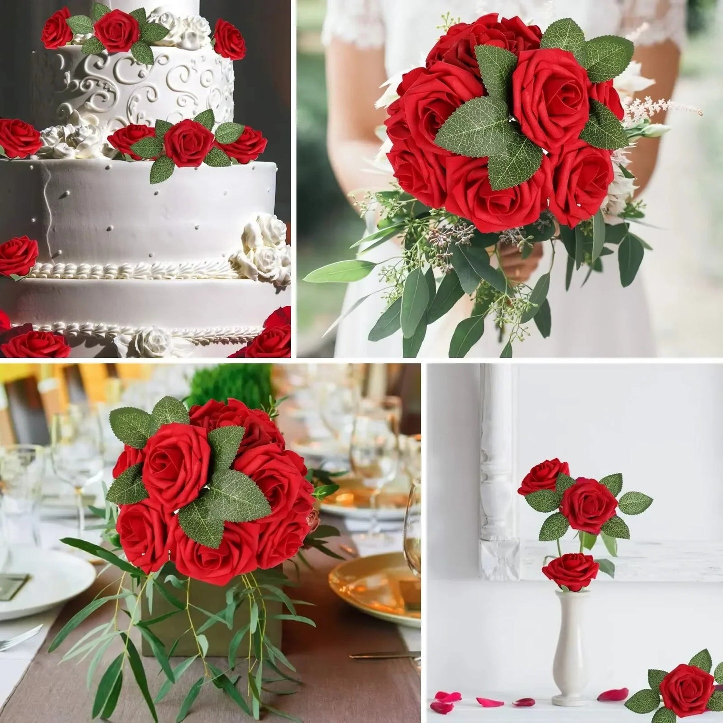 Artificial Red Roses with Stems – Realistic Decorative Set