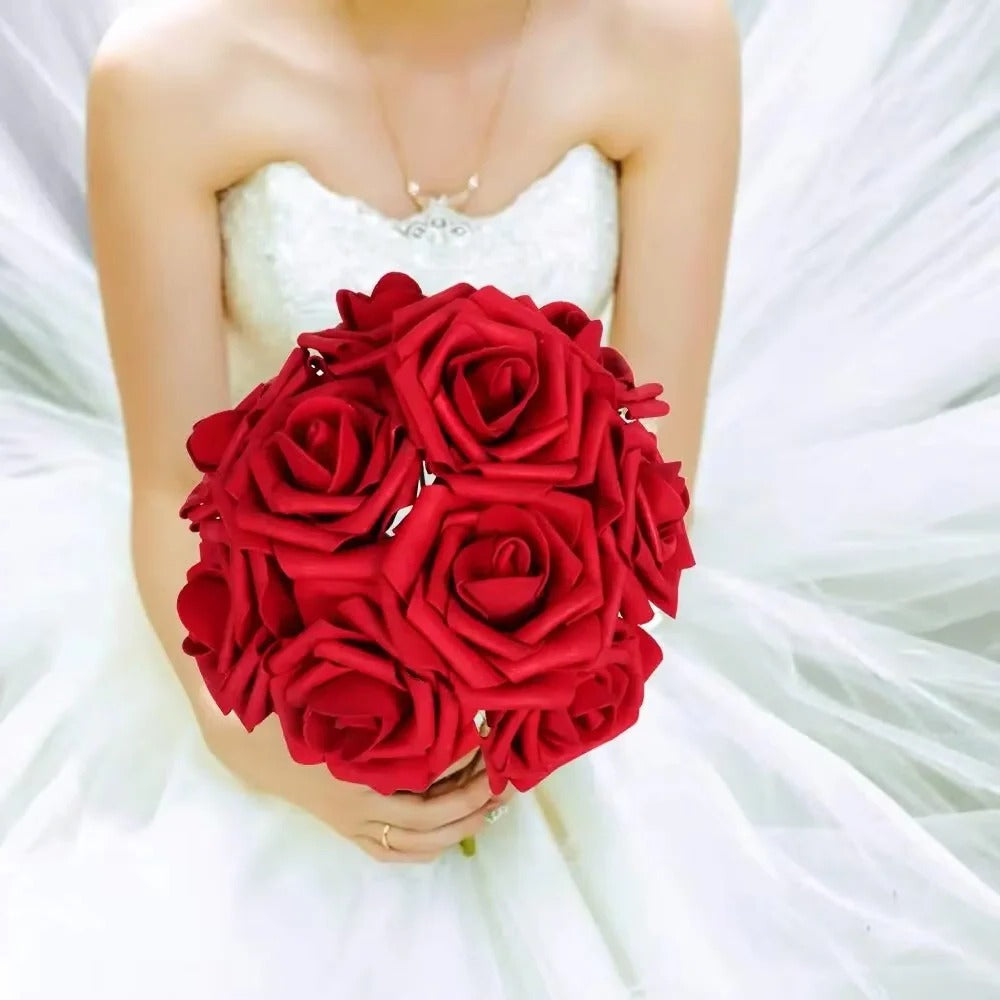 Artificial Red Roses with Stems – Realistic Decorative Set