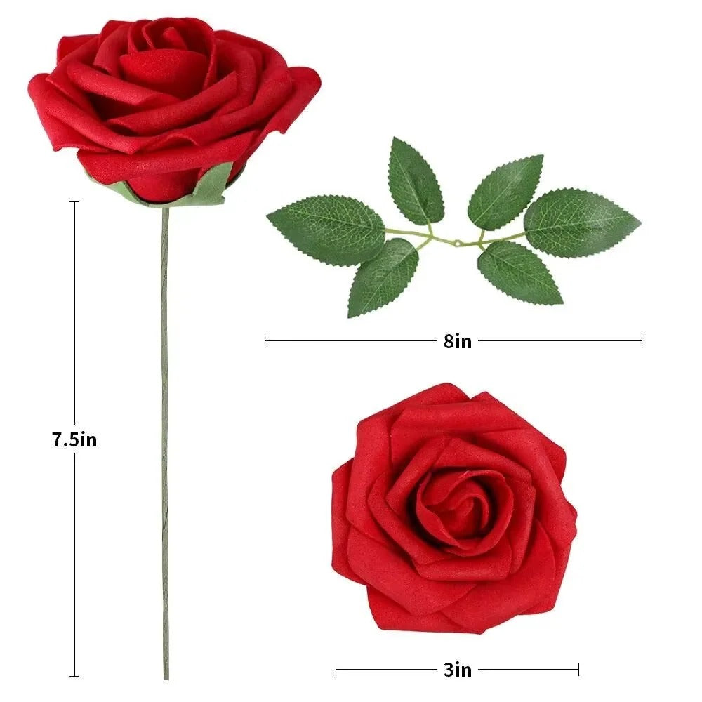 Artificial Red Roses with Stems – Realistic Decorative Set