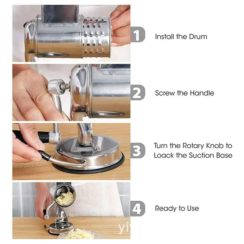Rotary Vegetable Grater – 5 Blade Manual Slicer Shredder