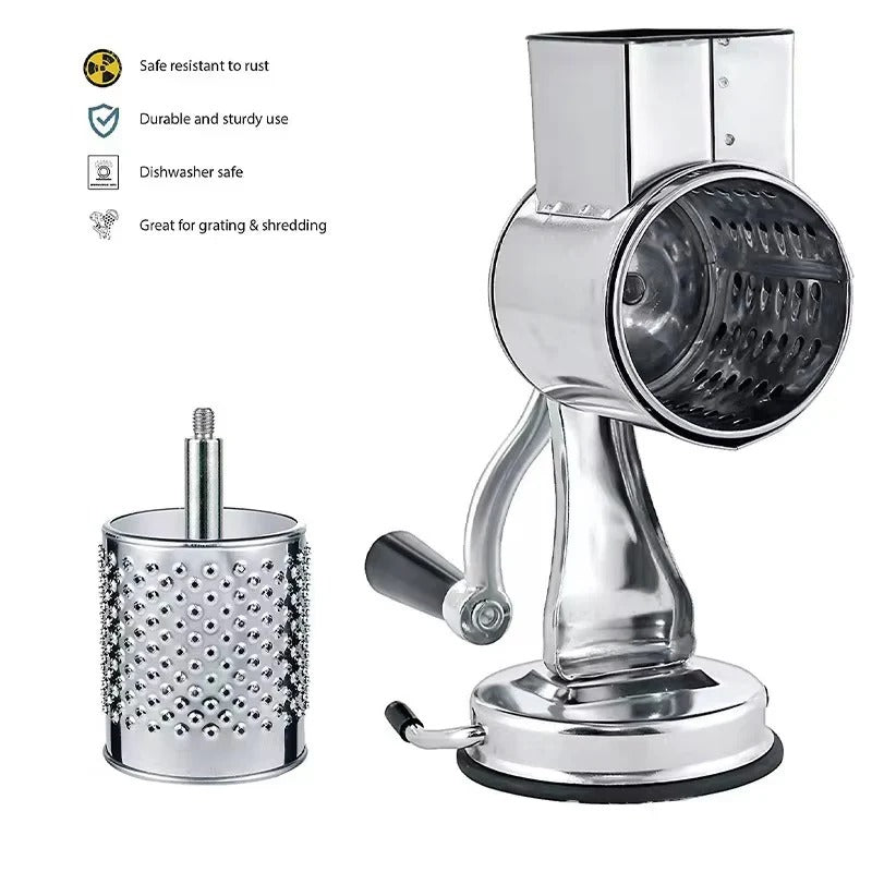 Rotary Vegetable Grater – 5 Blade Manual Slicer Shredder