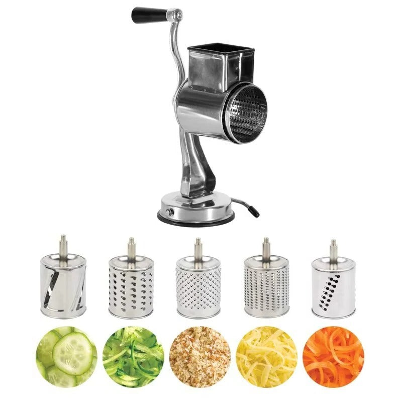 Rotary Vegetable Grater – 5 Blade Manual Slicer Shredder
