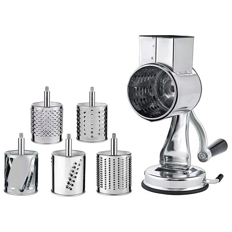 Rotary Vegetable Grater – 5 Blade Manual Slicer Shredder