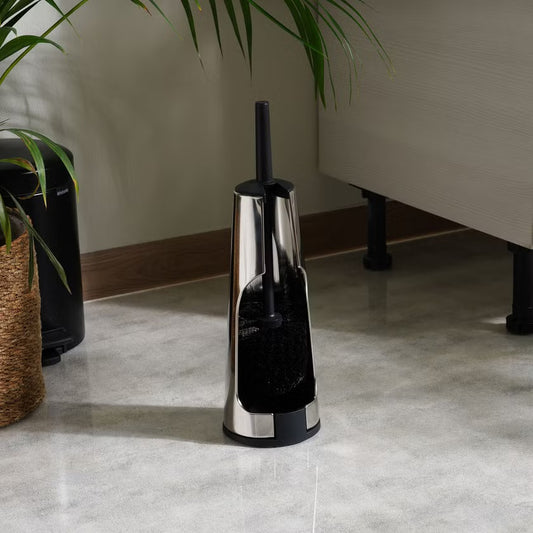 Chrome Toilet Brush Holder, Tall Cylinder Design