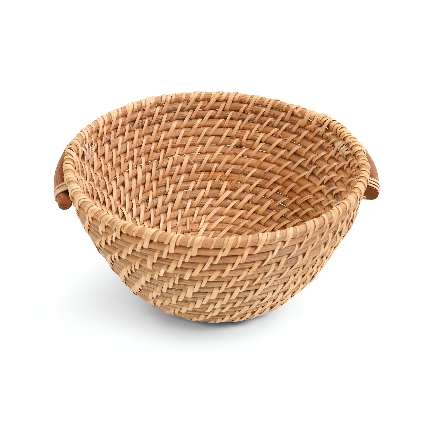 Palmora Round Rattan Basket Natural, Carry Handle