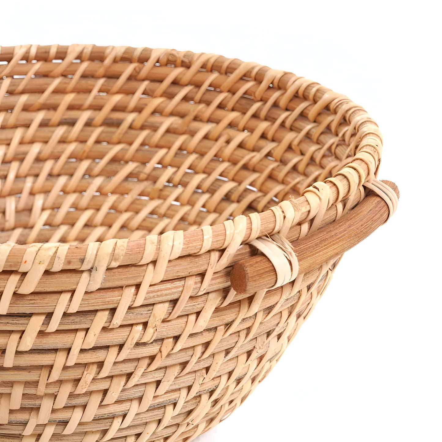 Palmora Round Rattan Basket Natural, Carry Handle