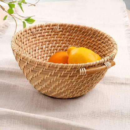 Palmora Round Rattan Basket Natural, Carry Handle