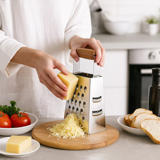 4-Sided Stainless Steel Grater with Wooden Handle