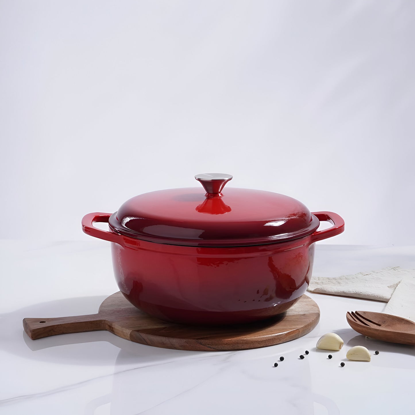Vermillio Enameled Cast Iron Cooking Pot, Ombre Red