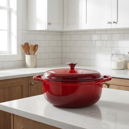Vermillio Enameled Cast Iron Cooking Pot, Ombre Red