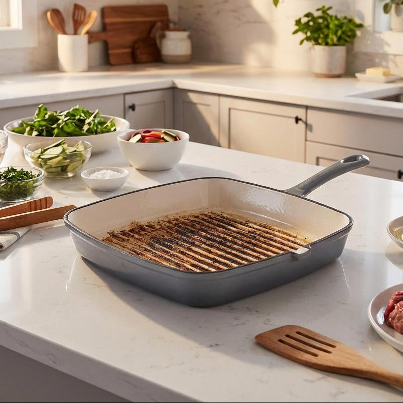 Ashford Enameled Cast Iron Grill Pan, Ombre Gray