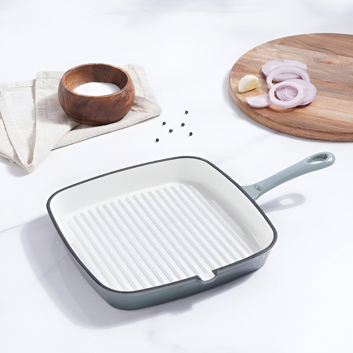 Ashford Enameled Cast Iron Grill Pan, Ombre Gray