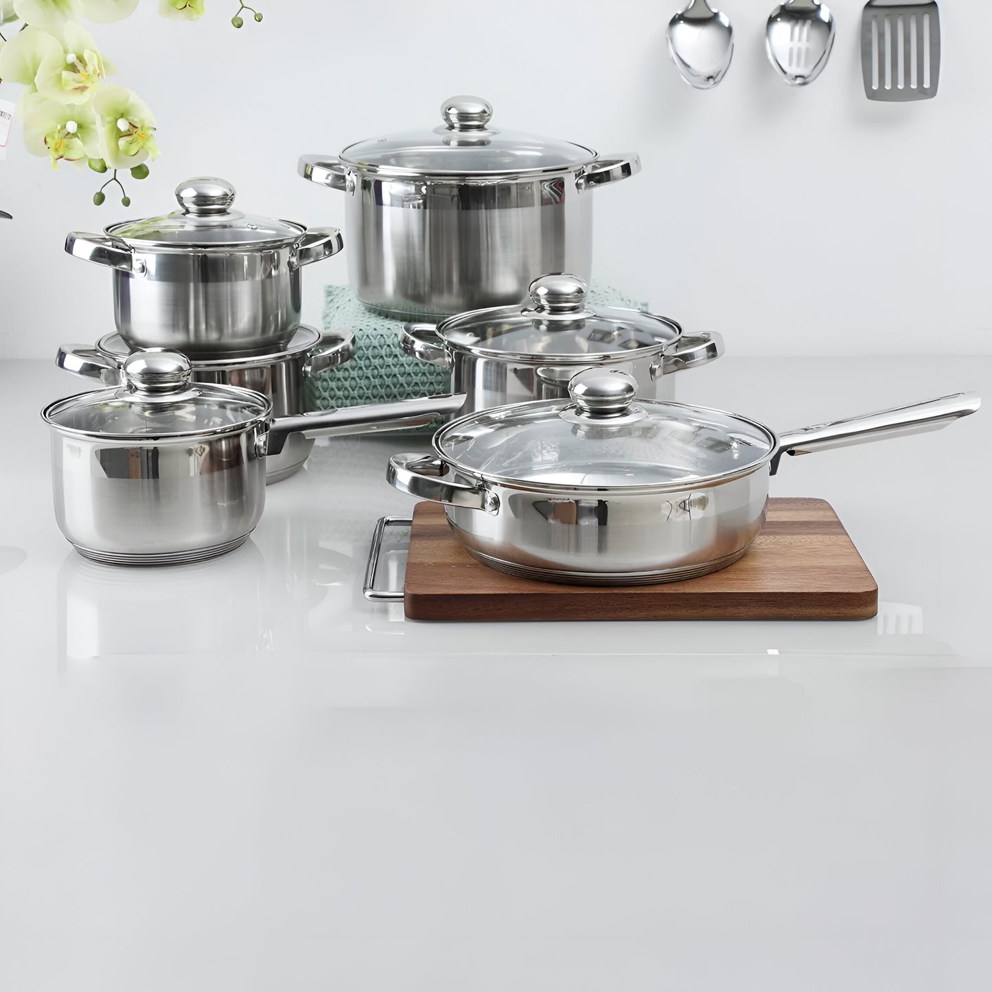 Silvaria 6-Piece Stainless Steel Cookware Set, Mirror Finish