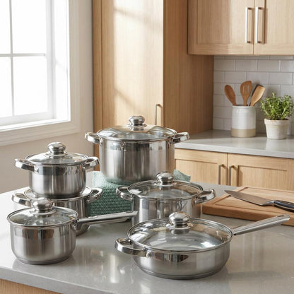 Silvaria 6-Piece Stainless Steel Cookware Set, Mirror Finish
