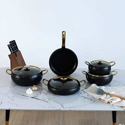Obsidian 5-Piece Cookware Set Black Aluminum, Induction