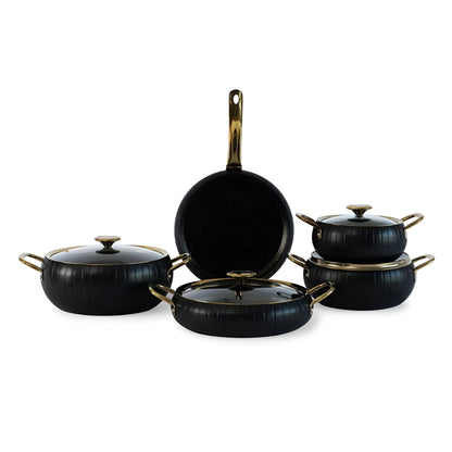 Obsidian 5-Piece Cookware Set Black Aluminum, Induction