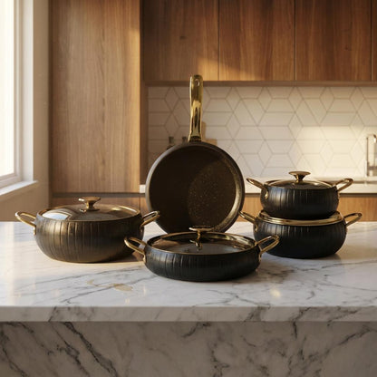 Obsidian 5-Piece Cookware Set Black Aluminum, Induction