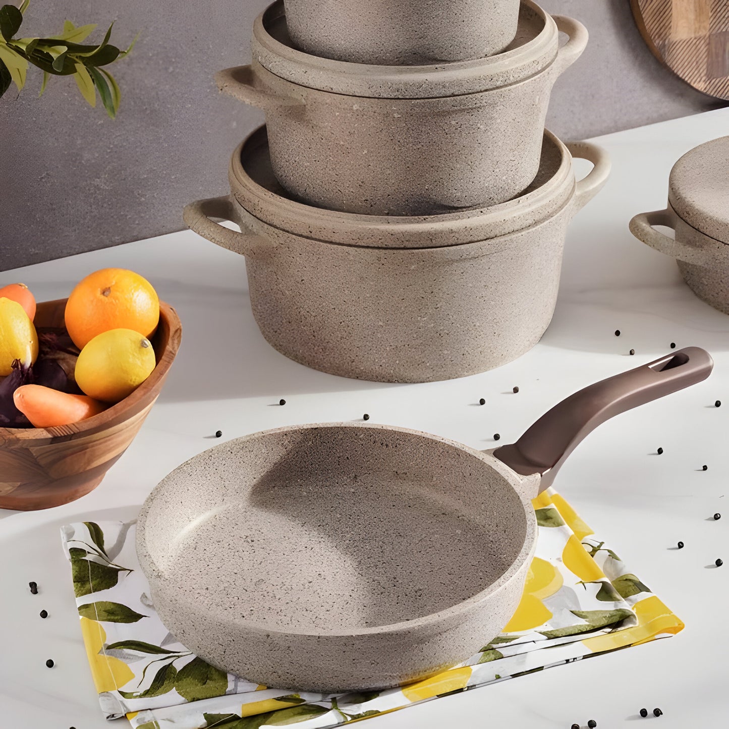 Culinara Induction Cookware Set 5-Piece, Beige Aluminum