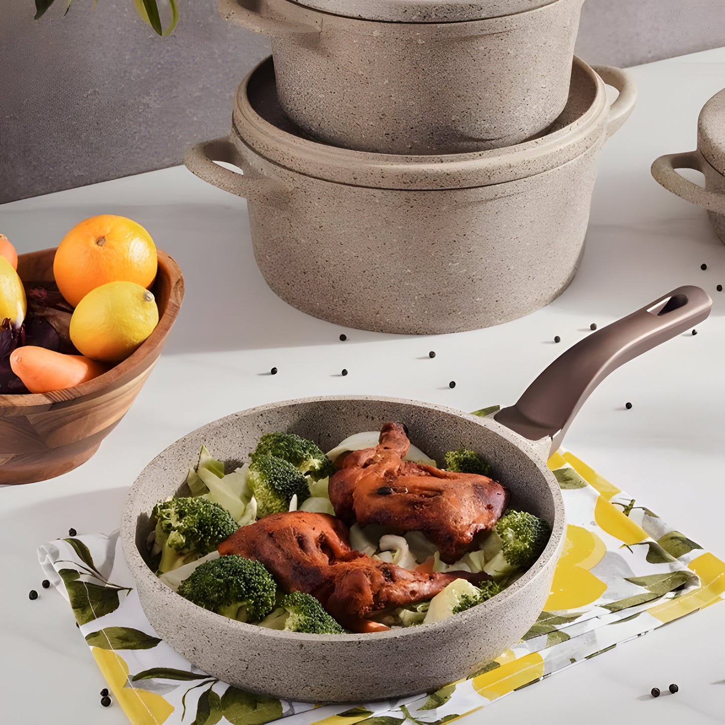 Culinara Induction Cookware Set 5-Piece, Beige Aluminum