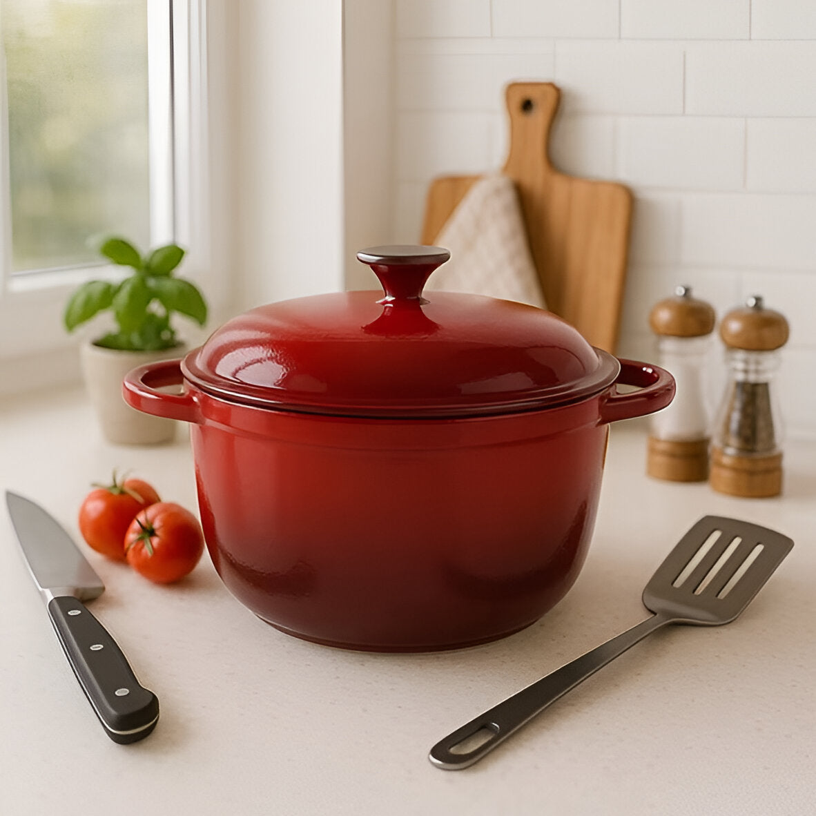 Vermillio Enameled Cast Iron Cooking Pot, Ombre Red