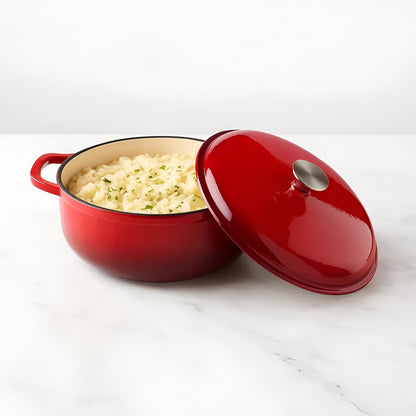 Vermillio Enameled Cast Iron Cooking Pot, Ombre Red