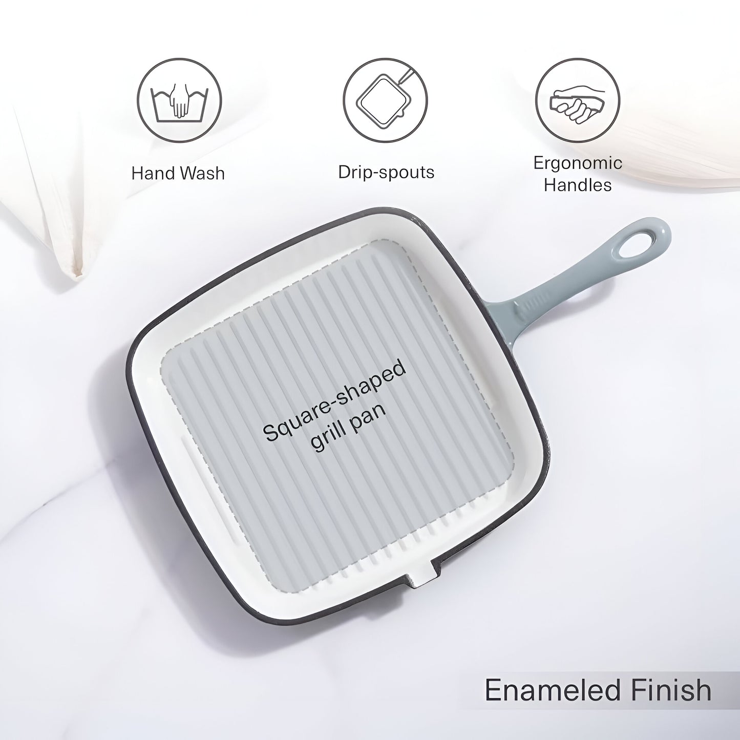 Ashford Enameled Cast Iron Grill Pan, Ombre Gray