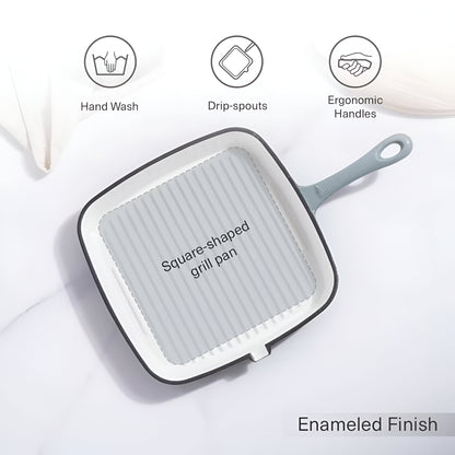 Ashford Enameled Cast Iron Grill Pan, Ombre Gray