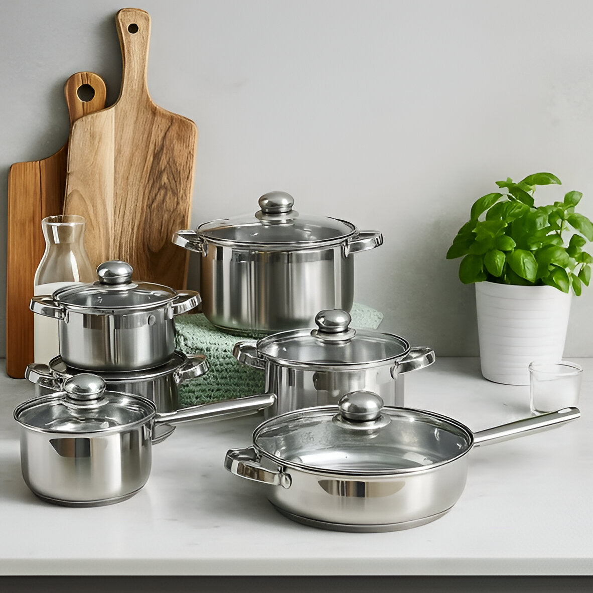 Silvaria 6-Piece Stainless Steel Cookware Set, Mirror Finish