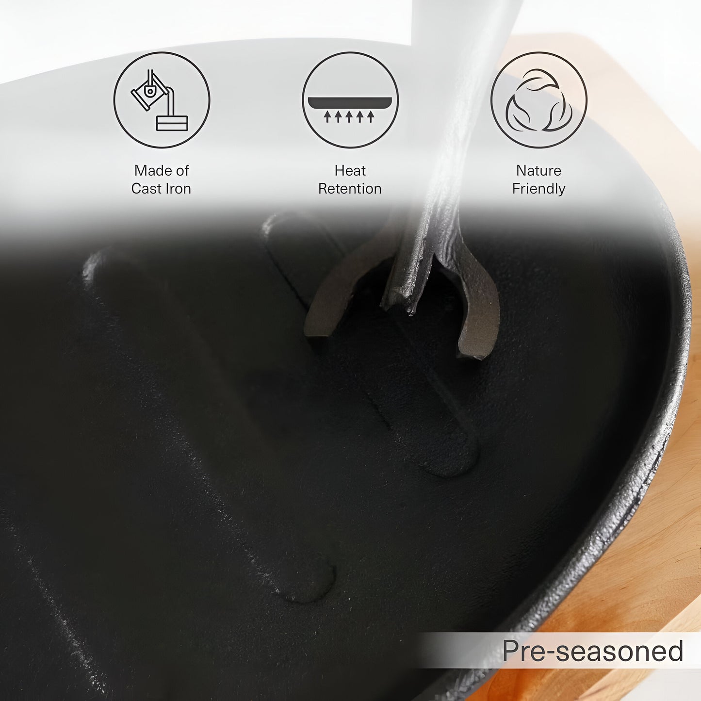 Savora Pre-Seasoned Cast Iron Sizzler, Wooden Tray