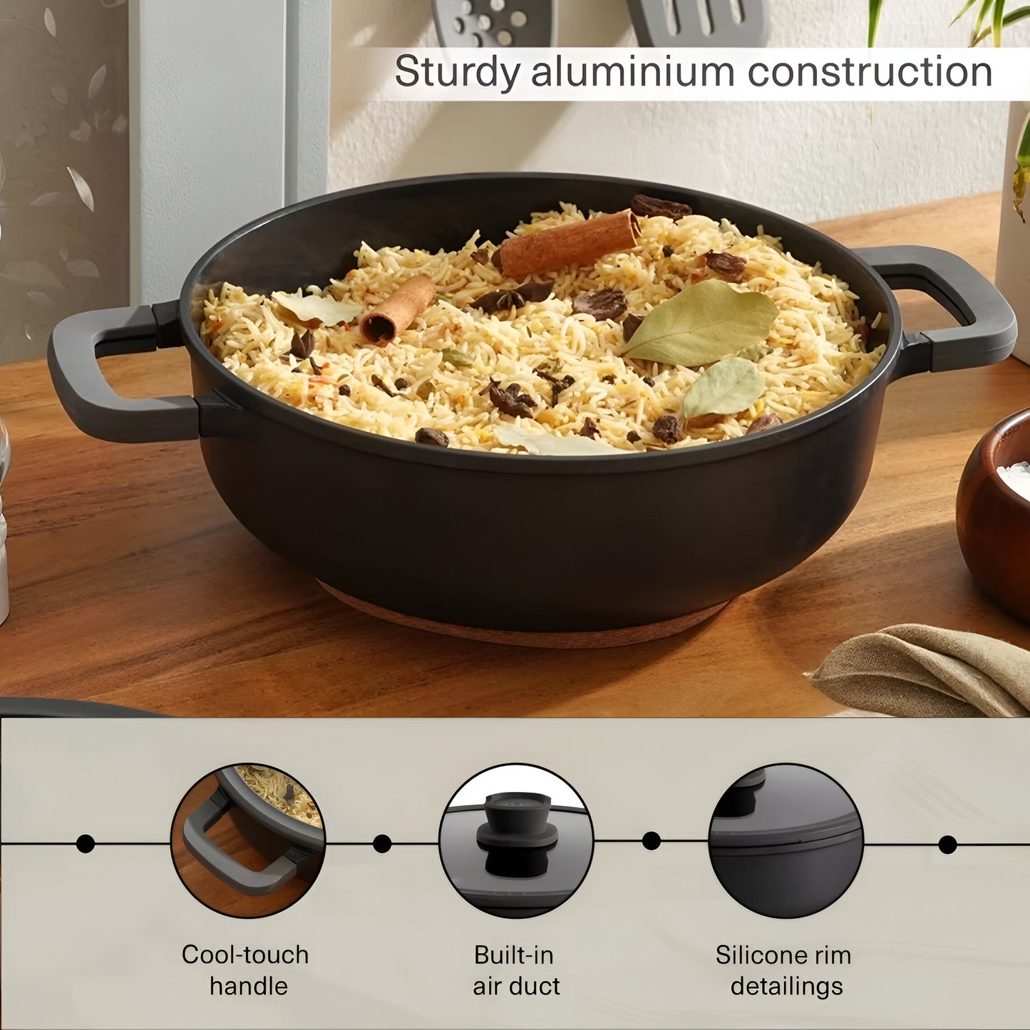 Onyx Ceramic Cooking Pot Non-Stick, Straining Lid