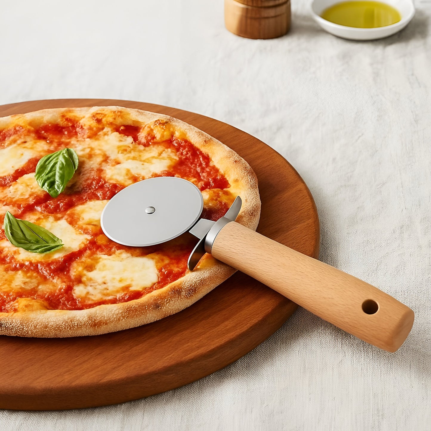 Silva Beech Wood Pizza Cutter Stainless Steel, Safety Guard