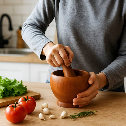 Arbor Acacia Wood Mortar and Pestle, Rustic Design