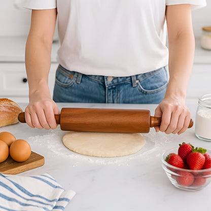 Silas Natural Acacia Rolling Pin 19.69", Ergonomic Grip