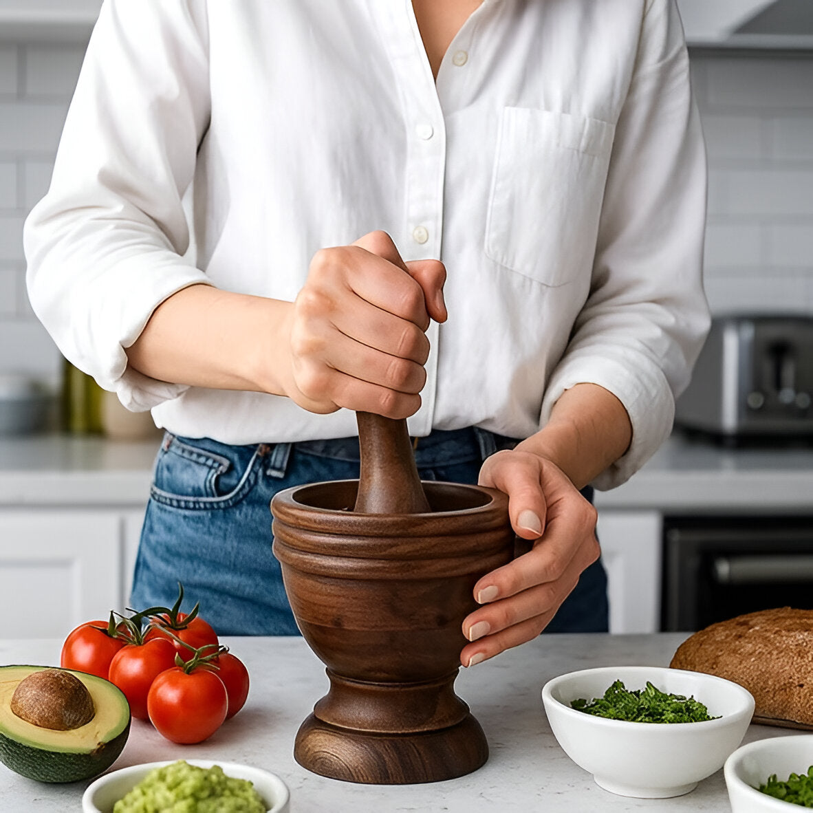Terra Natural Acacia Mortar Pestle Wood, Hand Carved