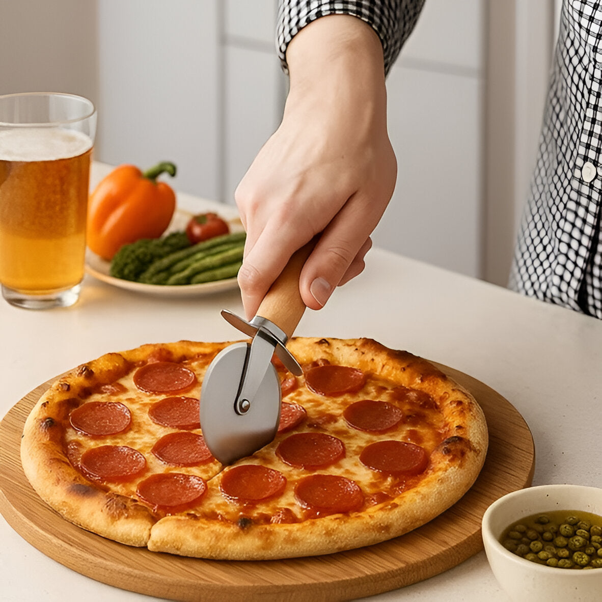 Silva Beech Wood Pizza Cutter Stainless Steel, Safety Guard