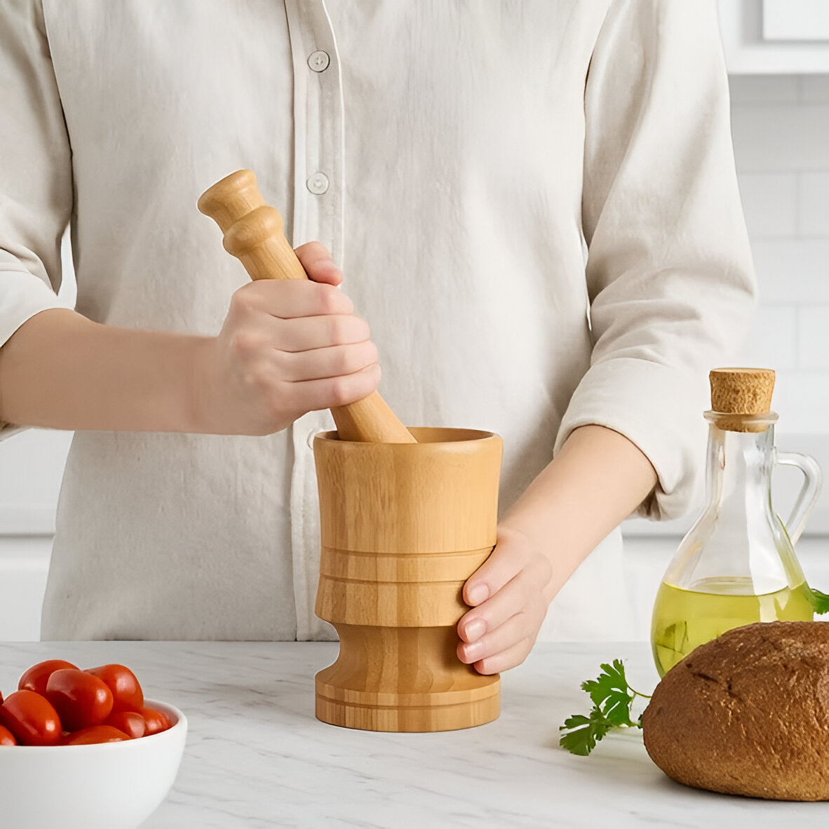 Osha Bamboo Mortar & Pestle Set Natural, Lightweight