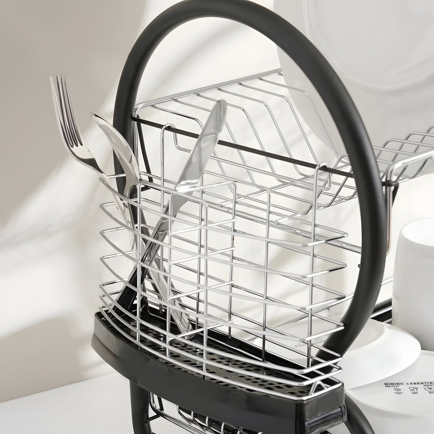 Draven 2-Tier Dish Rack Black Metal, Removable Tray