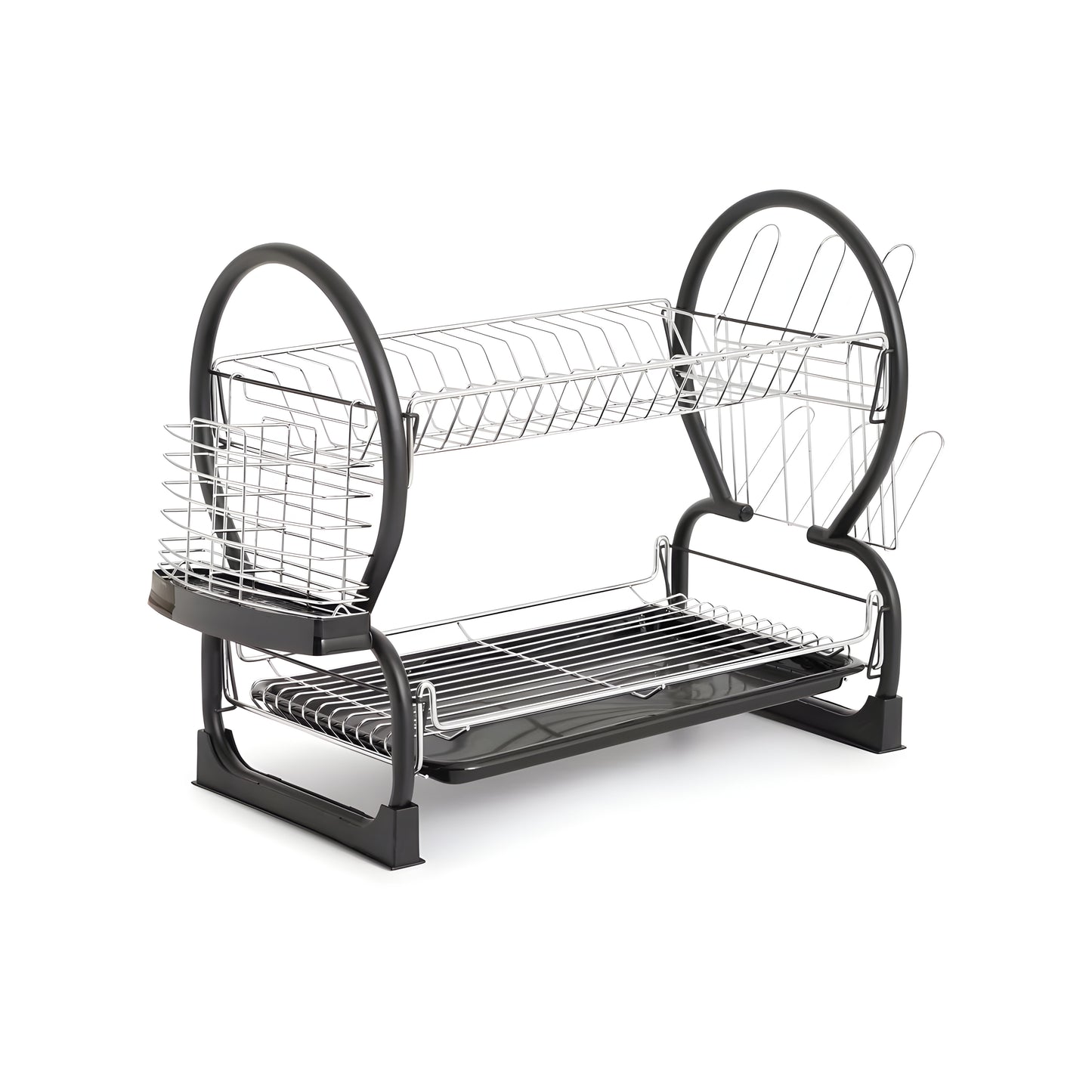 Draven 2-Tier Dish Rack Black Metal, Removable Tray