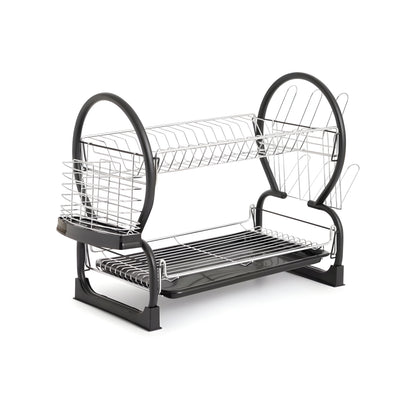 Draven 2-Tier Dish Rack Black Metal, Removable Tray