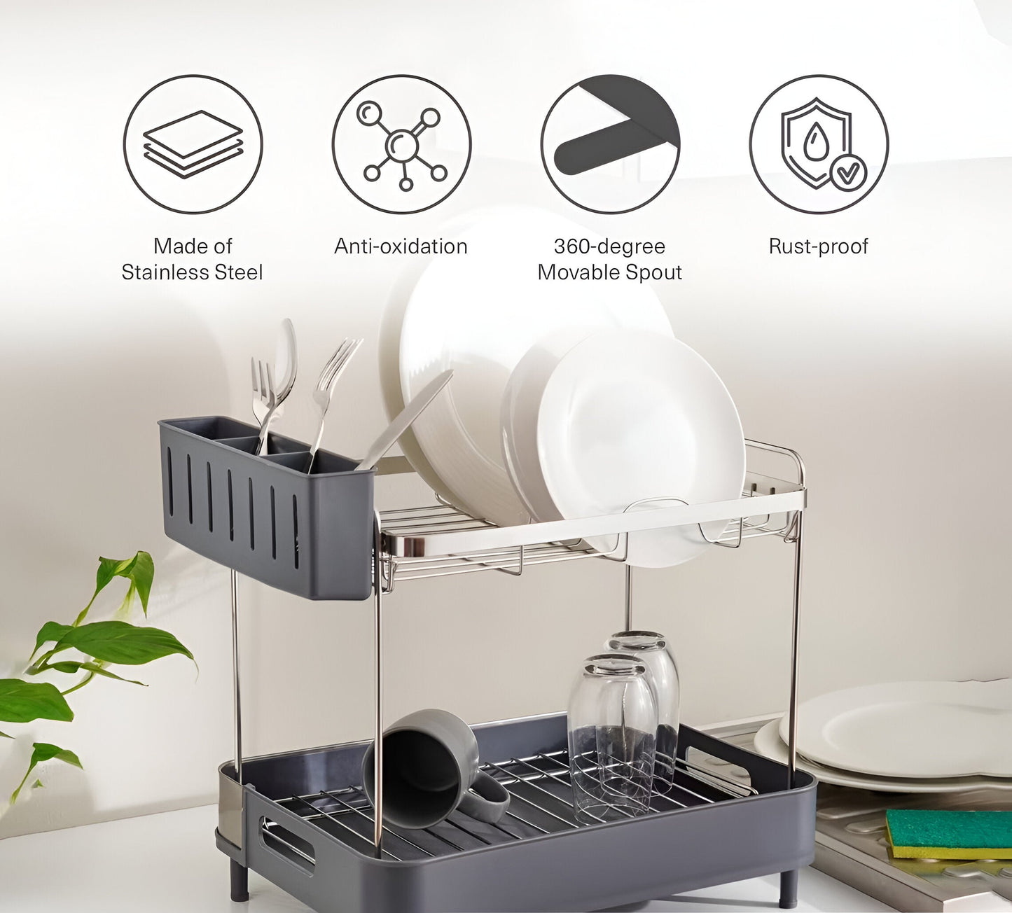 Lumina Stainless Steel 2-Tier Dish Rack